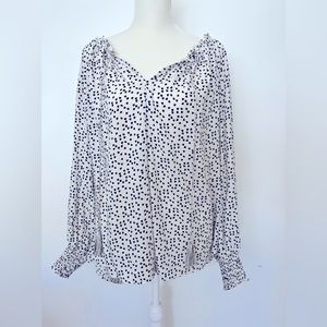 NWOT Max Studio Size L Rayon White Long Sleeve Popover Blouse with tassel